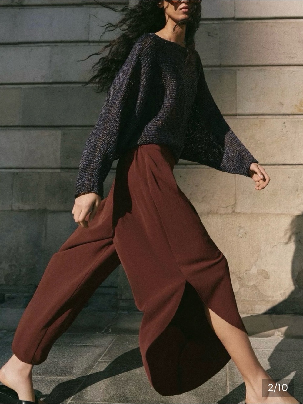 Zara Brown Wide-Leg Split Hem Vent Flowy Culottes / Pants Size Small NWT